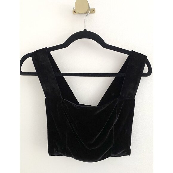 Reformation Black Velvet Cropped Top - Size 2 - Picture 3 of 6